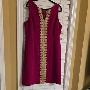 Pappagallo Pink Sheath Dress with Gold Trim for Cocktail